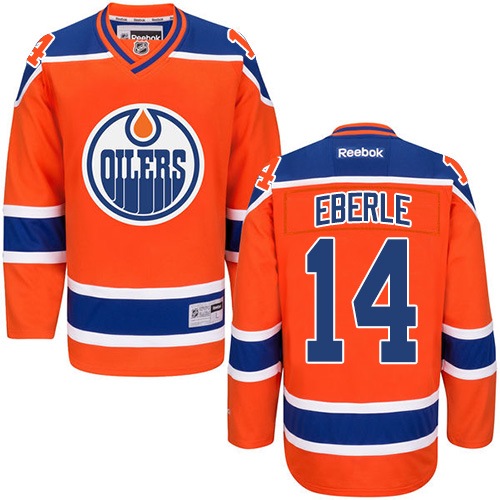 Womens Reebok Edmonton Oilers 14 Jordan Eberle Authentic Orange Third NHL Jersey